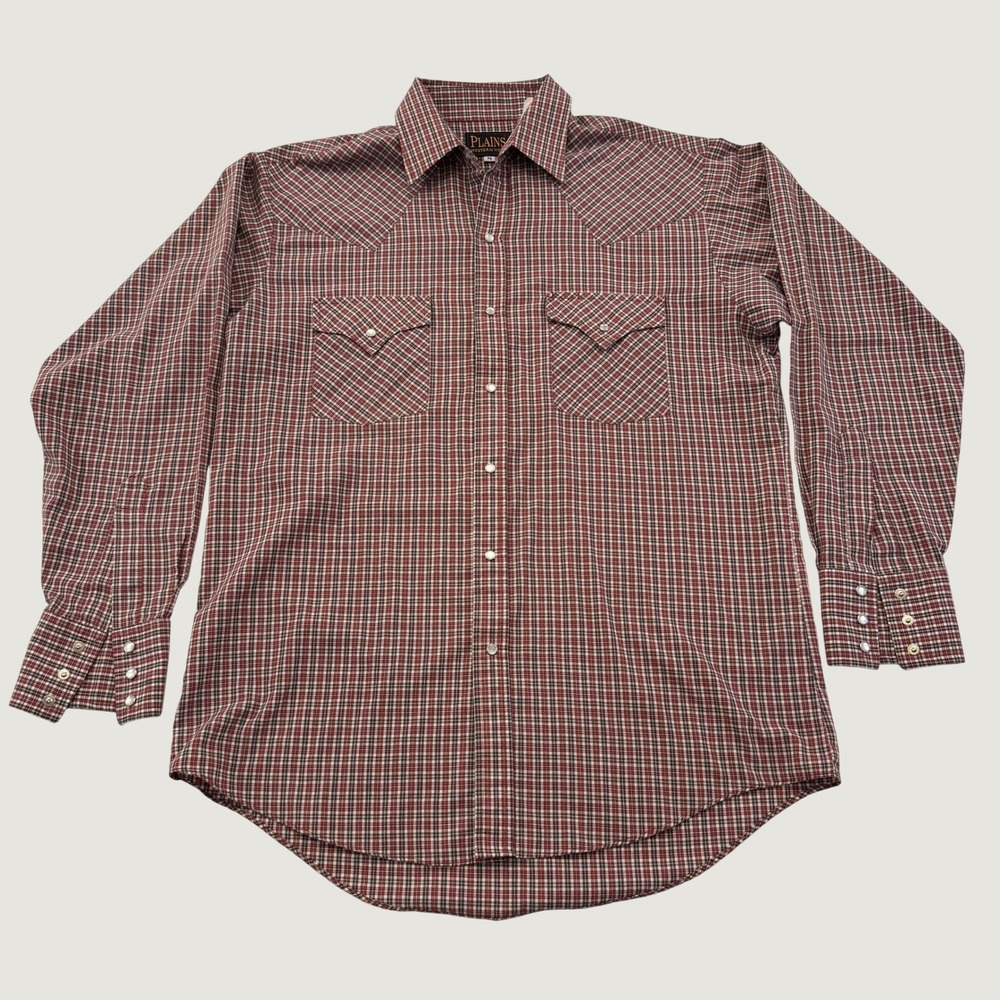 Plains Western Wear Pearl Snap Shirt Mens M Red Plaid Long Sleeve Cowboy